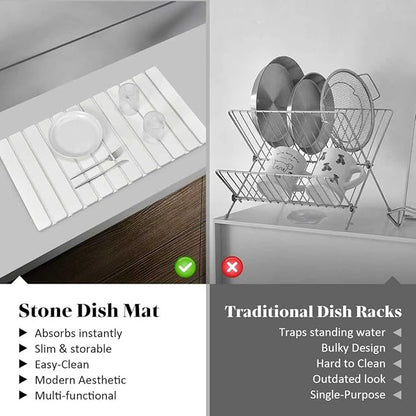 Extral Large Stone Dish Drying Mats for Kitchen Counter, 28"(L)×16"(W) Quick Dry Dish Drying Mat, Collapsible Eco-Friendly Absorbent Diatomaceous Earth Mat for Dishes Cups, Match Any Countertop - Image 6