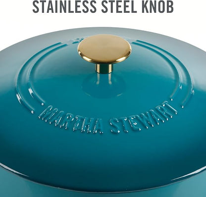 Martha Stewart Gatwick 7-Quart Enamel Cast Iron Dutch Oven – Emerald Ombre with Gold Knob – Durable Heavy-Duty Dutch Oven for Slow Cooking, Braising & Baking - Image 6