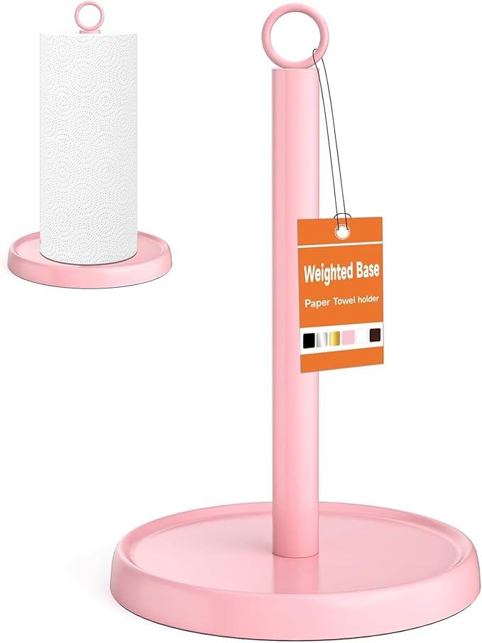 Pink Paper Towel Holder Countertop, Pink Kitchen Accessories Decor, Stainless Steel, Paper Towel Stand Holder for Bathroom Farmhouse Essentials with Weighted Base by Awarmhome