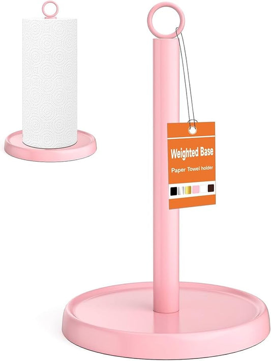 Pink Paper Towel Holder Countertop, Pink Kitchen Accessories Decor, Stainless Steel, Paper Towel Stand Holder for Bathroom Farmhouse Essentials with Weighted Base by Awarmhome