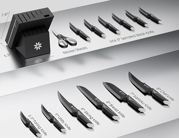 Knife Set - 15 PCS Kitchen Knife Set with Built-in Knife Sharpener Block - Stainless Steel Knife Block Set - Dishwasher Safe, Elegant Box for Men Women, Mothers Day, White - Image 2