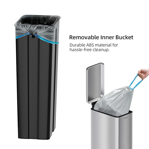 8 gallon/30L Slim Stainless Steel Garbage Can with Soft Close lid for Small Spaces，Pedal Fingerprint Proof Trash Bin with Removable Inner Bucket for Kitchen - Image 6