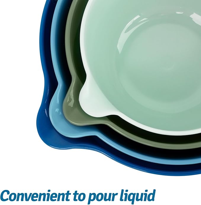BoxedHome 4 Pack Nesting Mixing Bowl with Pour Spout and Handle, BPA free Microwave & Dishwasher Safe(Green/Blue, 4 Pack with Handle) - Image 3