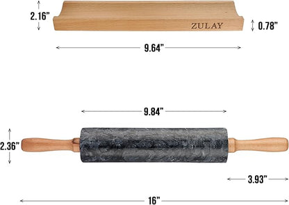 Zulay Kitchen 17-Inch Marble Rolling Pin With Stand - Polished Marble Rolling Pins For Baking - Long Rolling Pin Marble With Beechwood Handle - Non-stick Roller Pin For Baking Pastries, Bread & Pizza - Image 5