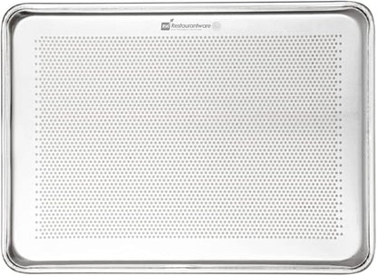 Restaurantware 1 Perforated Bakery Sheet Pan, 18 x 13 Inch Industrial Baking Tray, Rimmed Edges, Endures Up To 392F, Aluminum Half-Baking Sheet, Dishwashable, Ideal For Baking Or Roasting