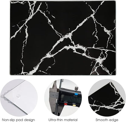 VASUHOME Glass Cutting Board, 16 * 12 inch Set of 1 Tempered Glass Cutting Board, Decorative Square Marble Chopping Board for Kitchen, Scratch, Heat, Shatter Resistant Cutting Mat, Black and White