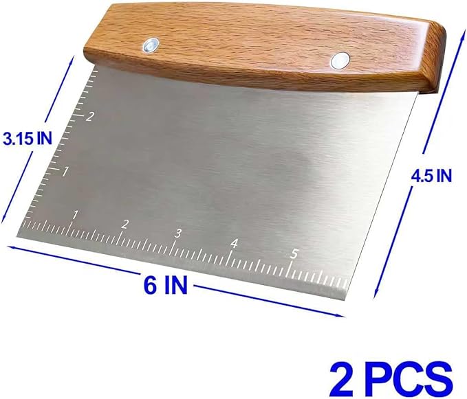 Professional Dough Cutter & Bench Scraper - Ultimate Dough Scraper Tool with Stainless Steel Blade & Wood Handle (2) - Image 2