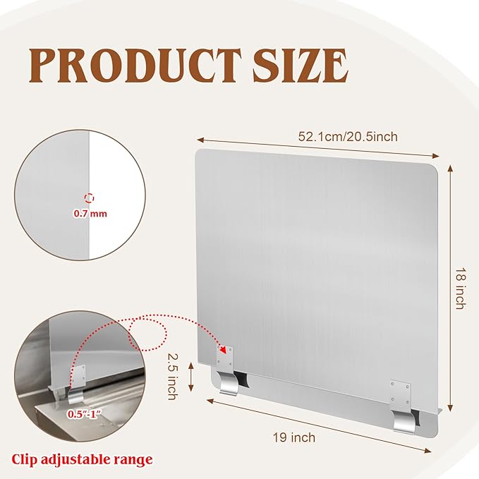 Ferraycle 2 Pack 20-1/2" W x 18" H 304 Stainless Steel Fryer Splash Guard for Stove & Kitchen, Oil Splatter Screen Protection, Heavy Duty Grease Barrier for Frying, Grilling, Easy Clean, Universal Fit - Image 2