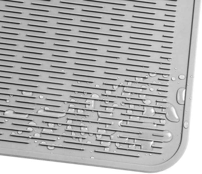MicoYang Silicone Dish Drying Mat for Multiple Usage,Easy clean,Eco-friendly,Heat-resistant Silicone Mat for Kitchen Counter or Sink,Refrigerator or Drawer Liner Grey XL 18 inches x 16 inches - Image 9