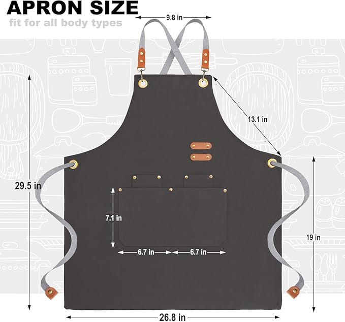 BeLuyi chef apron bib tool apron for man woman cross back straps with 4 pockets for kitchen cooking gardening baking working - Image 2