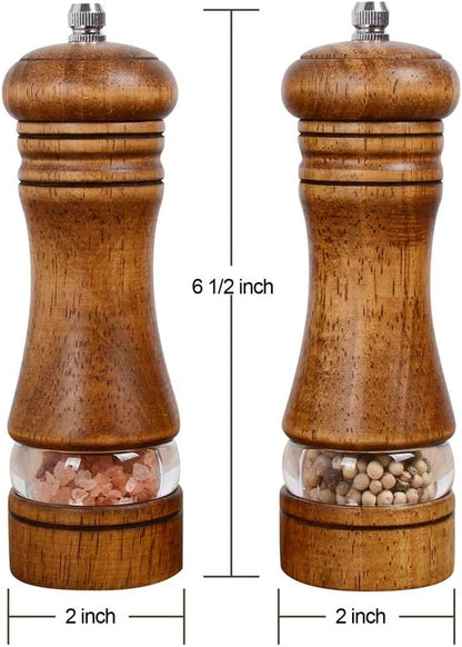 Haomacro Wood Salt and Pepper Grinder Mills Set, Classic Manual Pepper Grinder Salt Grinder Refillable Pepper Mill Sets with Acrylic Visible Window Adjustable Ceramic Grinding Rotor 6.5inch 2 Pack - Image 8