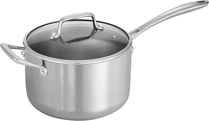 Tramontina Tri-Ply Clad Stainless Steel 4-Quart Sauce Pan with Glass Lid, Induction-Ready, Dishwasher-Safe, NSF-Certified by Tramontina