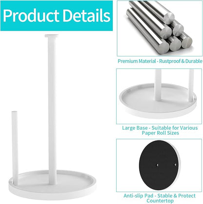 Paper Towel Holder Countertop, Standing Paper Roll Holder with Anti Slip Weighted Base, Stainless Steel Freestanding Paper Towel Holder for Kitchen, White - Image 4