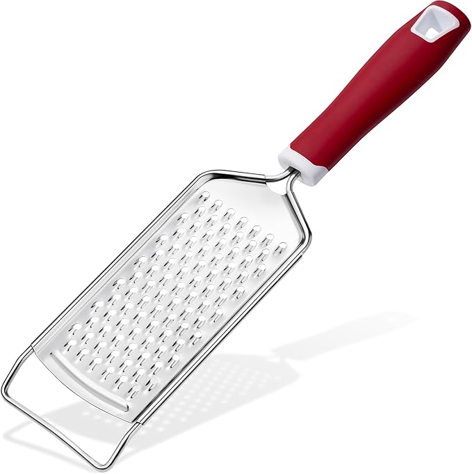 Rainspire Professional Cheese Graters for Kitchen Stainless Steel Handheld, Metal Lemon Zester Grater With Handle For Cheese, Chocolate, Spices, Kitchen Gadgets Tools, Soft Grip Handle (Red) by Rainspire