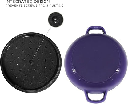 Flavehc Braiser Enameled Cast Iron Braiser 2.25 qt Braiser Pan with Lid Purple Shallow Cast Iron Casserole Braiser Pan with Handels