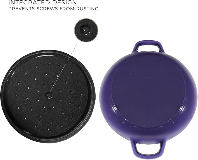 Flavehc Braiser Enameled Cast Iron Braiser 3 qt Braiser Pan with Lid Purple Shallow Cast Iron Casserole Braiser Pan with Handels