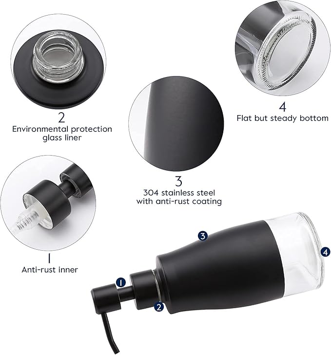 Gaussra Black Soap Dispenser with Coasterand Stickers, Refillable Liquid Stainless Steel Soap Dispenser for Kitchen Sink, Bathroom Countertop (11OZ / 320ML) - Image 6