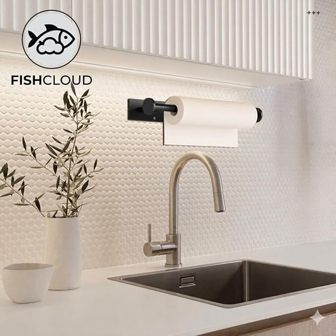 Paper Towel Holder Wall Mount - Self Adhesive No Drill or Drilling, SUS304 Stainless Steel - Kitchen, Bathroom, Sink, Pantry, Fridge(Black) - Image 2