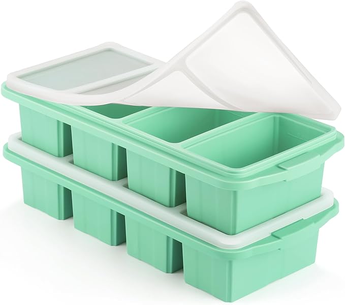 Ztomine Silicone Freezer Tray With Lid - Silicone Freezer Food Molds- Large Ice Cube Tray,Silicone Freezer Container,Freeze & Store Soup, Sauce, Broth,Leftovers - Makes 4 Perfect 1 Cup by Ztomine