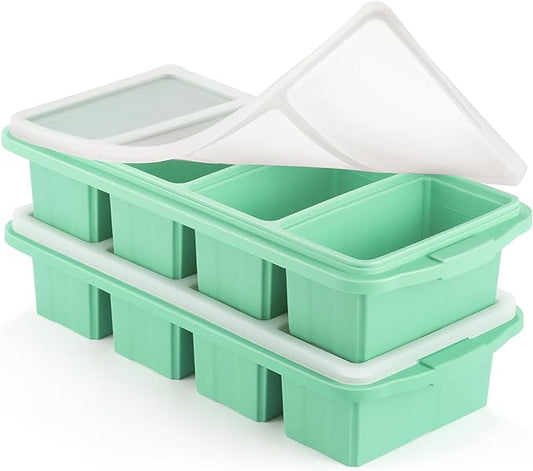 Ztomine Silicone Freezer Tray With Lid - Silicone Freezer Food Molds- Large Ice Cube Tray,Silicone Freezer Container,Freeze & Store Soup, Sauce, Broth,Leftovers - Makes 4 Perfect 1 Cup by Ztomine