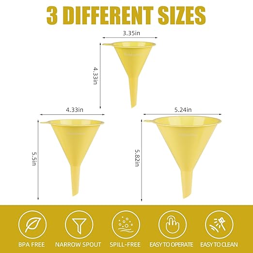 Plastic Kitchen Funnel Set of 3, Round Kitchen Funnels for Filling Bottles, Durable and Multifunctional Funnels for Filling Canning, Cooking, Lab or Car Oil (Milk Yellow) - Image 2