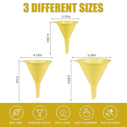 Plastic Kitchen Funnel Set of 3, Round Kitchen Funnels for Filling Bottles, Durable and Multifunctional Funnels for Filling Canning, Cooking, Lab or Car Oil (Milk Yellow) - Image 2