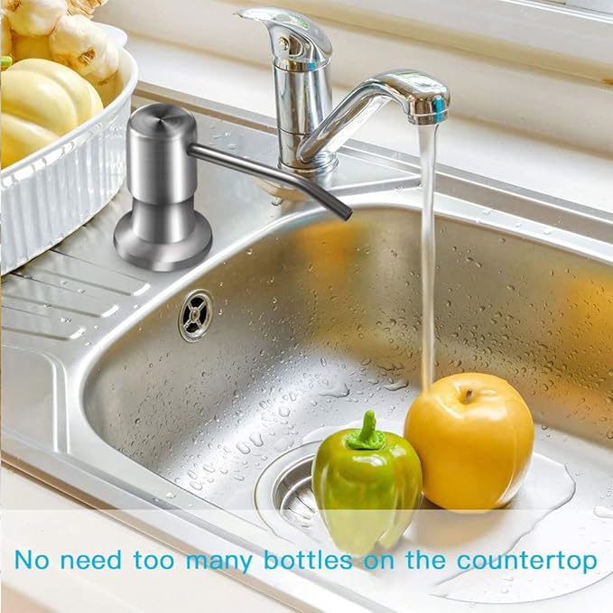OHiHi Dish Soap Dispenser for Kitchen Sink (Brushed Nickel), Countertop Sink Soap Dispenser Water Pump with 47” No-Spill Extension Tube Kit Design for Kitchen Bathroom, No More Refills （Sliver） - Image 6