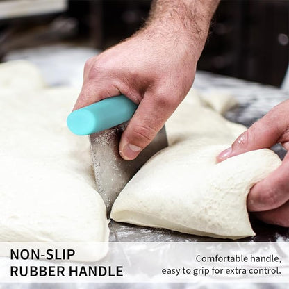 4TH Bench Scraper - Professional Stainless Steel Dough&Pastry Cutter, Multi-Purpose Kitchen Essential Gadget, Food-Safe Chopping Board Aid, Perfect Home Baking Culinary Tool - Turquoise