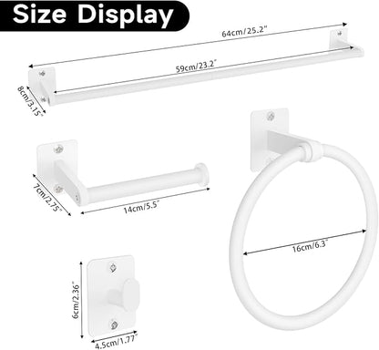KLJKPA Bathroom Accessories Set, 4 Pieces White Bathroom Hardware Set, 24 inch Towel Bar, Towel Racks for Bathroom, Robe Towel Hooks, Toilet Paper Holder Wall Mounted - Image 7