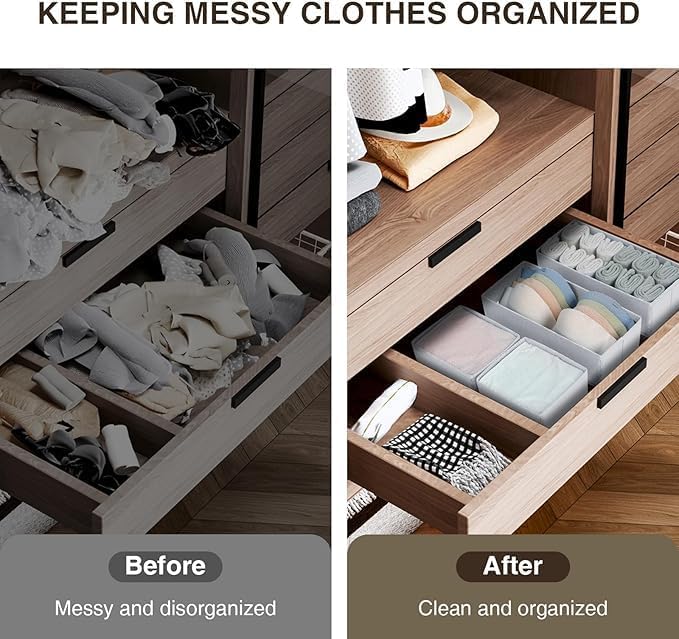 DIMJ Drawer Organizers Clothes, Set of 16 Dresser Organizer Bins, Fabric Closet Organizers and Storage, Shallow Drawer Dividers for Nursery, Clothing, Baby Clothes, Socks, Underwears, Tie (White) - Image 7