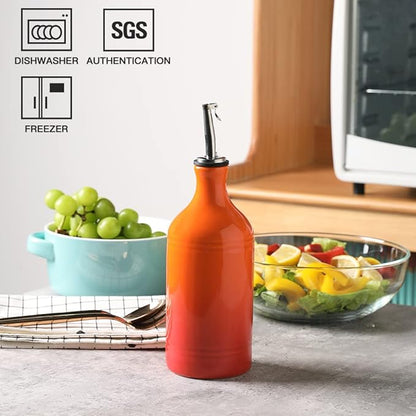 Sweejar Ceramic Olive Oil Dispenser Bottle, Opaque Oil Cruet Protects to Reduce Oxidation, Suitable for Storage Vinegar, Coffee Syrups & Other Liquids, Pack of 1, 15.5 Fl Oz(Gradient Orange) - Image 2