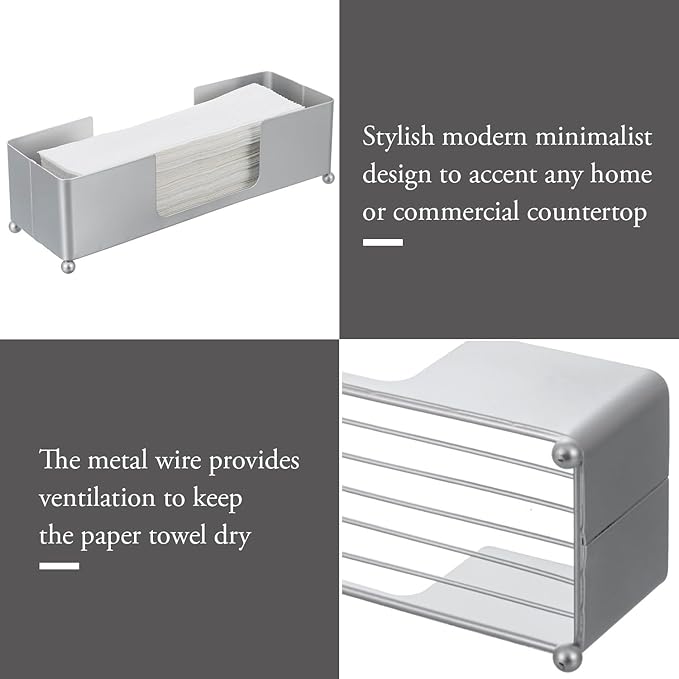 MyGift Modern Silver Tone Metal Countertop Folded Paper Towel Holders, Commercial and Guest Bathroom Sink or Vanity Table Disposable Napkin Storage Trays, Set of 2