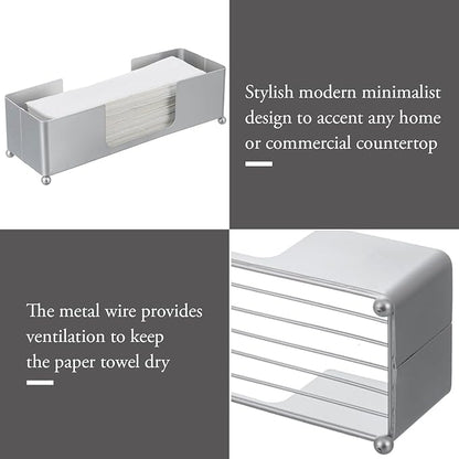 MyGift Modern Silver Tone Metal Countertop Folded Paper Towel Holders, Commercial and Guest Bathroom Sink or Vanity Table Disposable Napkin Storage Trays, Set of 2