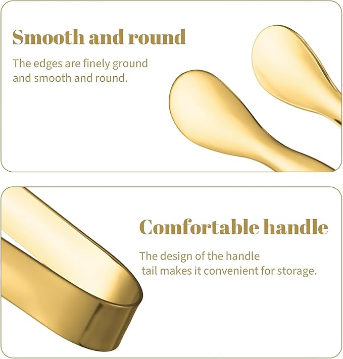 6 PCS Gold Sugar Tongs Set – 304 Stainless Steel Mini Tongs for Tea Parties, Desserts & Sugar Cubes | Elegant, Dishwasher Safe, Rounded Edges - Image 5
