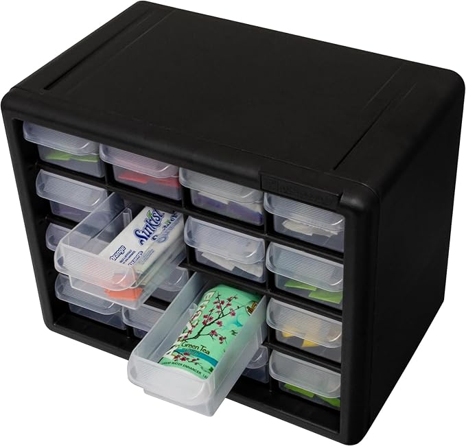 Akro-Mils 16-Drawer Plastic Storage Cabinet | 10-1/2 x 6-1/2 x 8-1/2 Inch | Black | Model 10116 | Garage Organization - Image 19