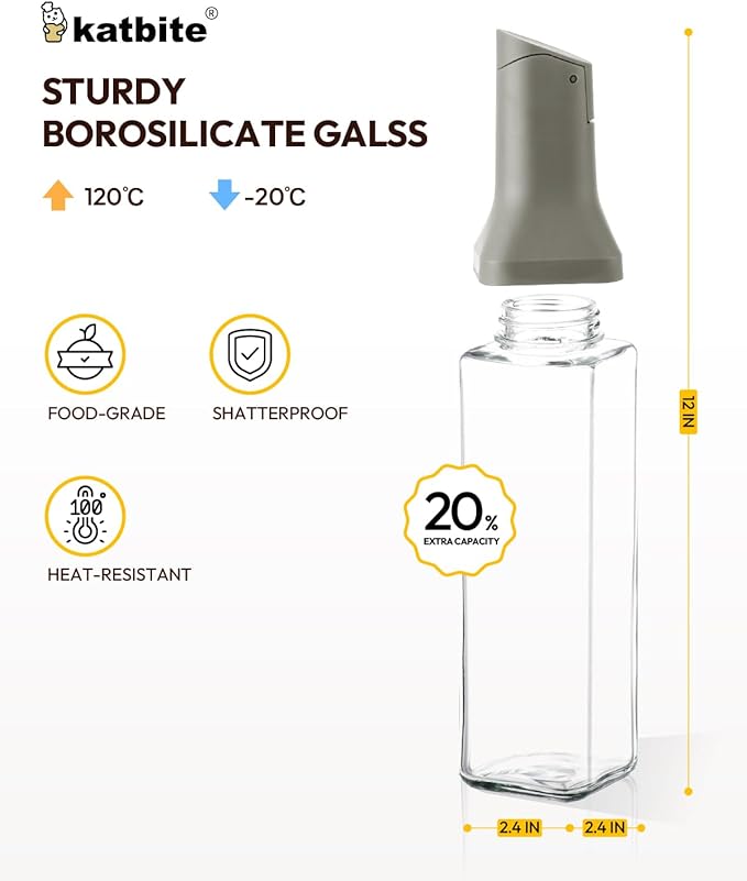 katbite 16oz Glass Olive Oil Dispenser Bottle for Kitchen Cooking - Leakproof Kitchen Essential with Precise Pouring Spout for Salad, Air Fryer, BBQ, Non-Stick Pans, Easy Refill and Use, Dark Grey - Image 4