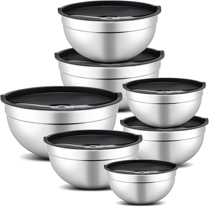 Hunnycook 7 Piece Mixing Bowls with Lids Set - Mixing Bowls Stainless Steel Bowls for Kitchen Baking, Size 0.7, 1.1, 1.5, 2.1, 3.5, 4, 4.5QT, Baking Bowl for Food Preparation, Mixing and Serving Foods by Dedicatedtoenhancingyourdiningexperience