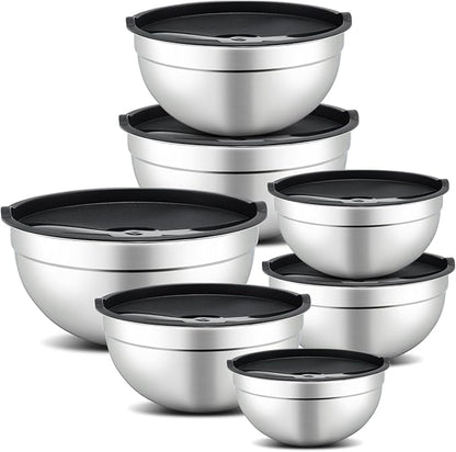 Hunnycook 7 Piece Mixing Bowls with Lids Set - Mixing Bowls Stainless Steel Bowls for Kitchen Baking, Size 0.7, 1.1, 1.5, 2.1, 3.5, 4, 4.5QT, Baking Bowl for Food Preparation, Mixing and Serving Foods by Dedicatedtoenhancingyourdiningexperience
