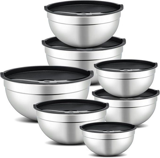 Hunnycook 7 Piece Mixing Bowls with Lids Set - Mixing Bowls Stainless Steel Bowls for Kitchen Baking, Size 0.7, 1.1, 1.5, 2.1, 3.5, 4, 4.5QT, Baking Bowl for Food Preparation, Mixing and Serving Foods by Dedicatedtoenhancingyourdiningexperience