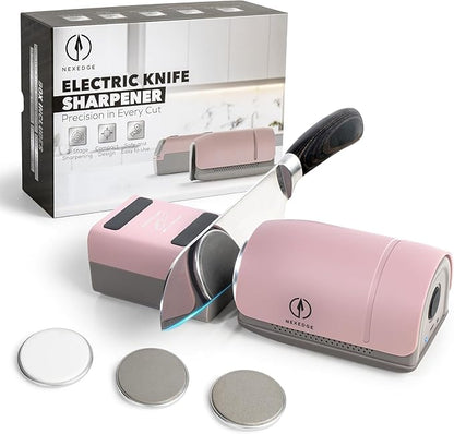 Rolling Knife Sharpener - Electric Knife Sharpener with 3 Heads & 3 Speeds, Adjustable 10°–25° Angle, Three-Stage Sharpening, Cordless Kitchen & Outdoor Knife Sharpening Kit