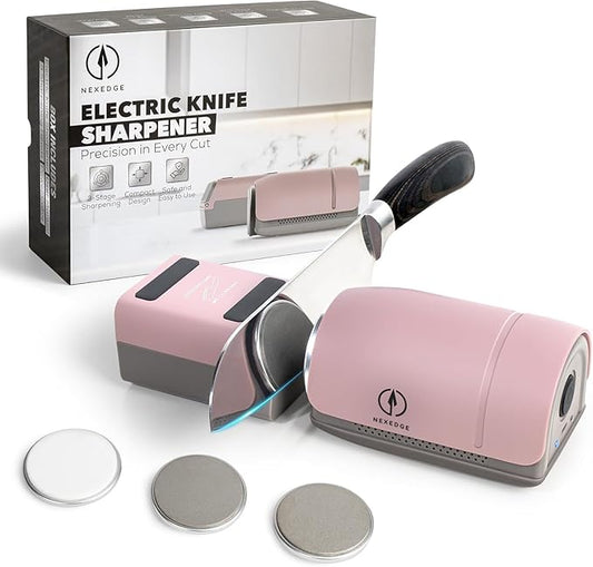 Rolling Knife Sharpener - Electric Knife Sharpener with 3 Heads & 3 Speeds, Adjustable 10°–25° Angle, Three-Stage Sharpening, Cordless Kitchen & Outdoor Knife Sharpening Kit
