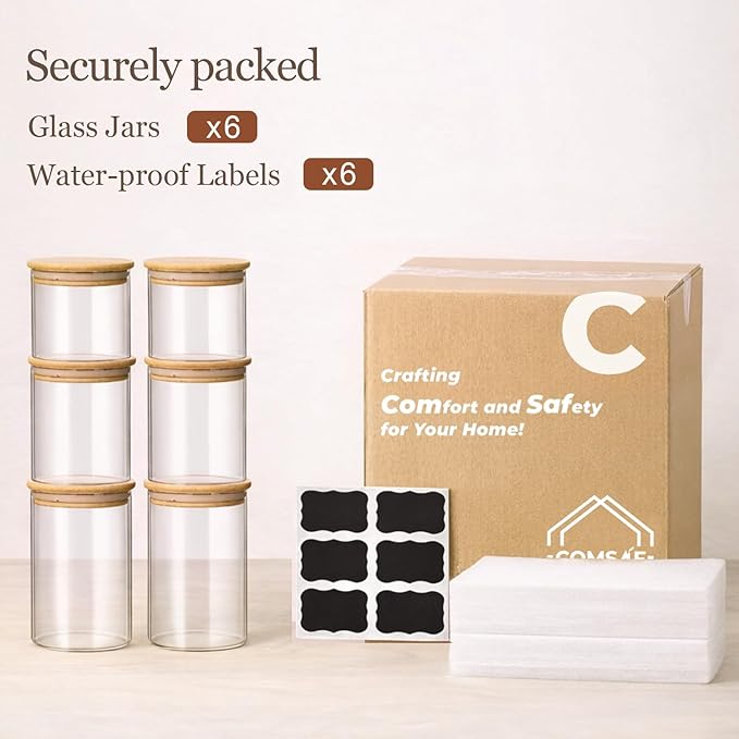 ComSaf Glass Storage Containers with Lids (0.6qt/1qt/1.5qt) Set of 6,Glass Pantry Storage Containers with Airtight Lid & lables for Dry Food, Snacks, Nuts, Stackable for Kitchen, Pantry Organization - Image 9