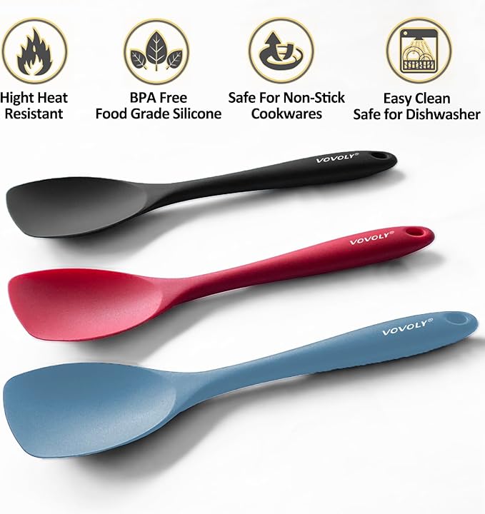 Upgrade Silicone Spatula Spoon Set,VOVOLY Heat Resistant Rubber Spoonula, Seamless Non-Stick Flexible Scrapers for Baking Mixing Tool,3 Pack,Starry Blue - Image 2