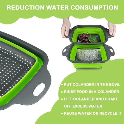 AUAUY 2 PCS Collapsible Colander Set, Square Silicone Folding Colander with Plastic Handles, Eco-Friendly Large Hole Kitchen Strainer for Draining Pasta Vegetables Fruits-1 Large and 1 Small - Image 2