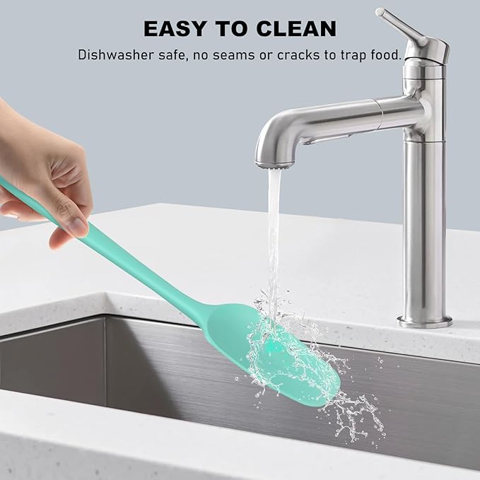 NileHome Silicone Spatula Set, 6 Pcs Food Grade Kitchen Utensils with Silicone Brush Heat Resistant Dishwasher Safe BPA-Free Rubber Spatula for Scraping, Baking, Cooking, Mixing, Turquoise - Image 4