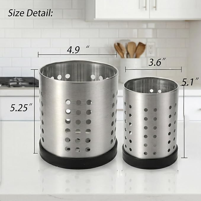 TOPZEA Set of 4 Kitchen Utensil Holder, Stainless Steel Cooking Utensil Organizer Flatware Silverware Holder Drying Rack Cylinder Kitchen Countertop Caddy for Chopstick, Spoon, Fork, Cultery, Straw - Image 2