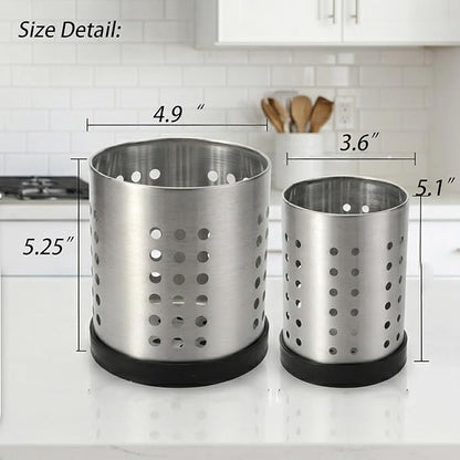 TOPZEA Set of 4 Kitchen Utensil Holder, Stainless Steel Cooking Utensil Organizer Flatware Silverware Holder Drying Rack Cylinder Kitchen Countertop Caddy for Chopstick, Spoon, Fork, Cultery, Straw - Image 2