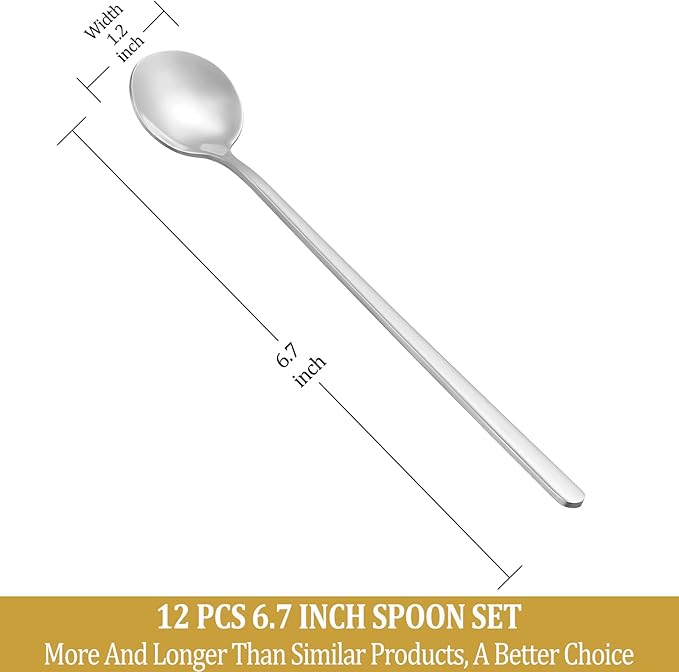 12 Pcs Teaspoons Set, 6.7 Inch Tea Spoons Long Handle, Small Teaspoons, Food Grade Stainless Steel Spoons, Long Spoon for Stirring, Metal Espresso Spoon, Coffee Bar Accessories - Image 2