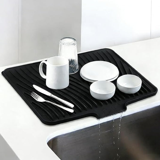 Silicone Drying Mat, 16"X13" With Built-in Drain Lip,Heat-Resistant,Eco-friendly,Hygienic Drying Pad,Leak-Proof and Non-Slip,Silicone Dish Drying Mat for Kitchen Counter or Sink（Black 16X13） by LKYLIVE