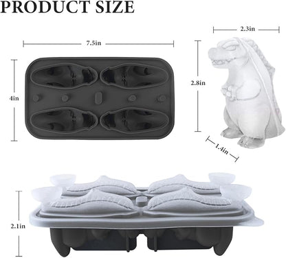 Dinosaur Ice Cube Tray,Silicone Ice Trays for Freezer,Ice Cubes Maker Mold with Lid,Easy Release,BPA Free,Perfect For OXO,Whiskey,Cocktail Drink (Balck)